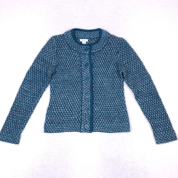 Christopher & Banks Cardigan Sweater Small Blue Gray Knit Button Front Wool Blen - Picture 1 of 8